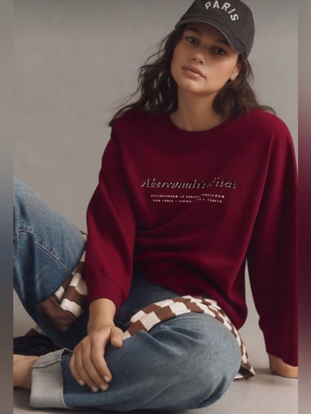 Abercrombie & Fitch Burgundy Crew Neck Fleece Top From Their Soft A&F Cozy Line